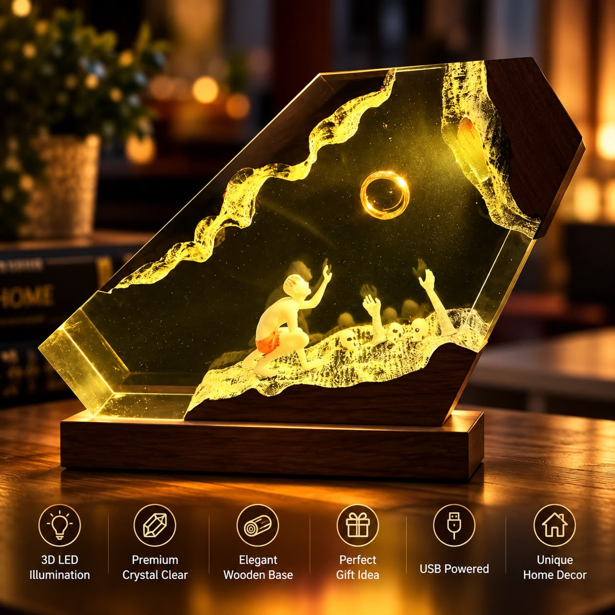 Ring Crystal Glow Lamp, yellow light