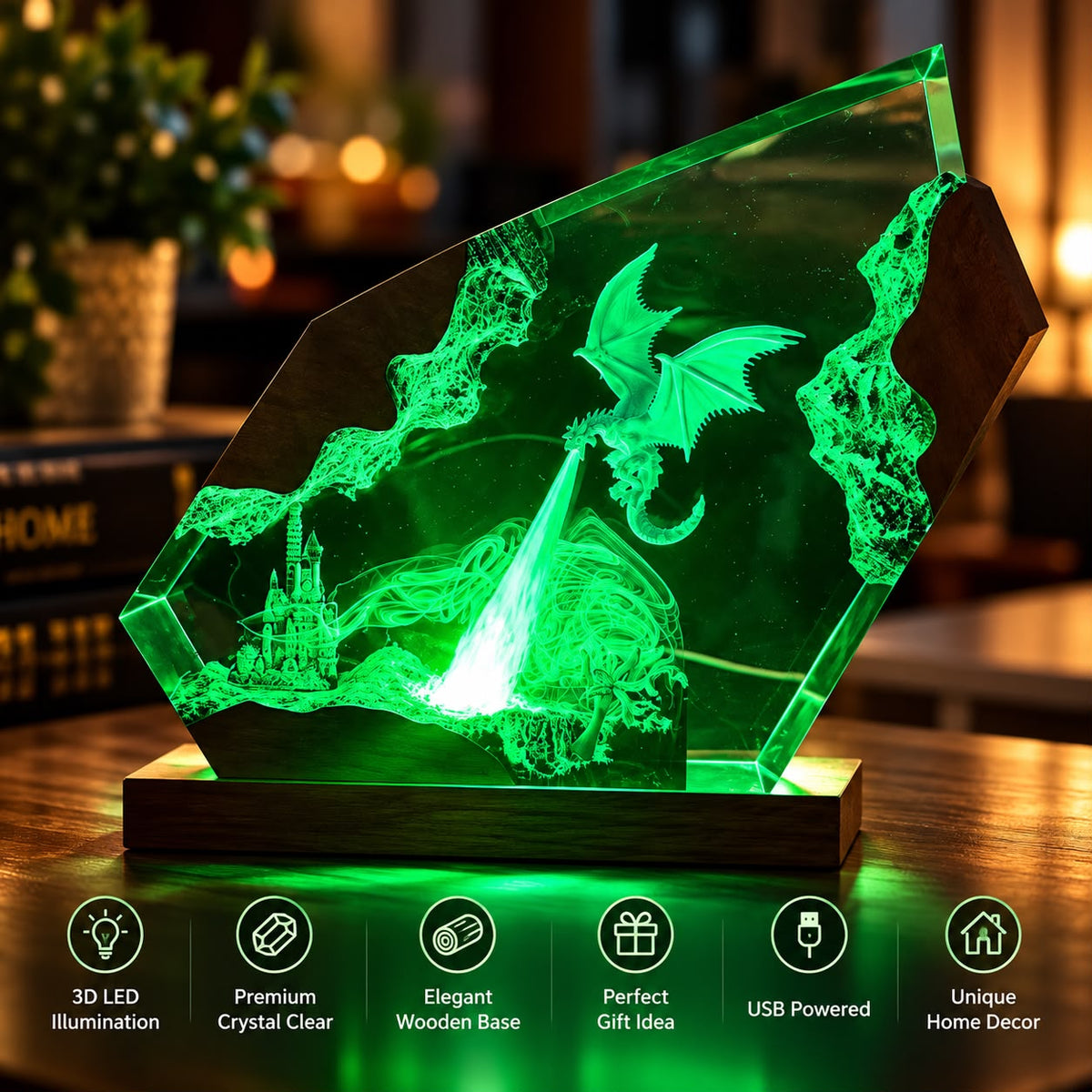 Dragon Crystal Glow Lamp, green light