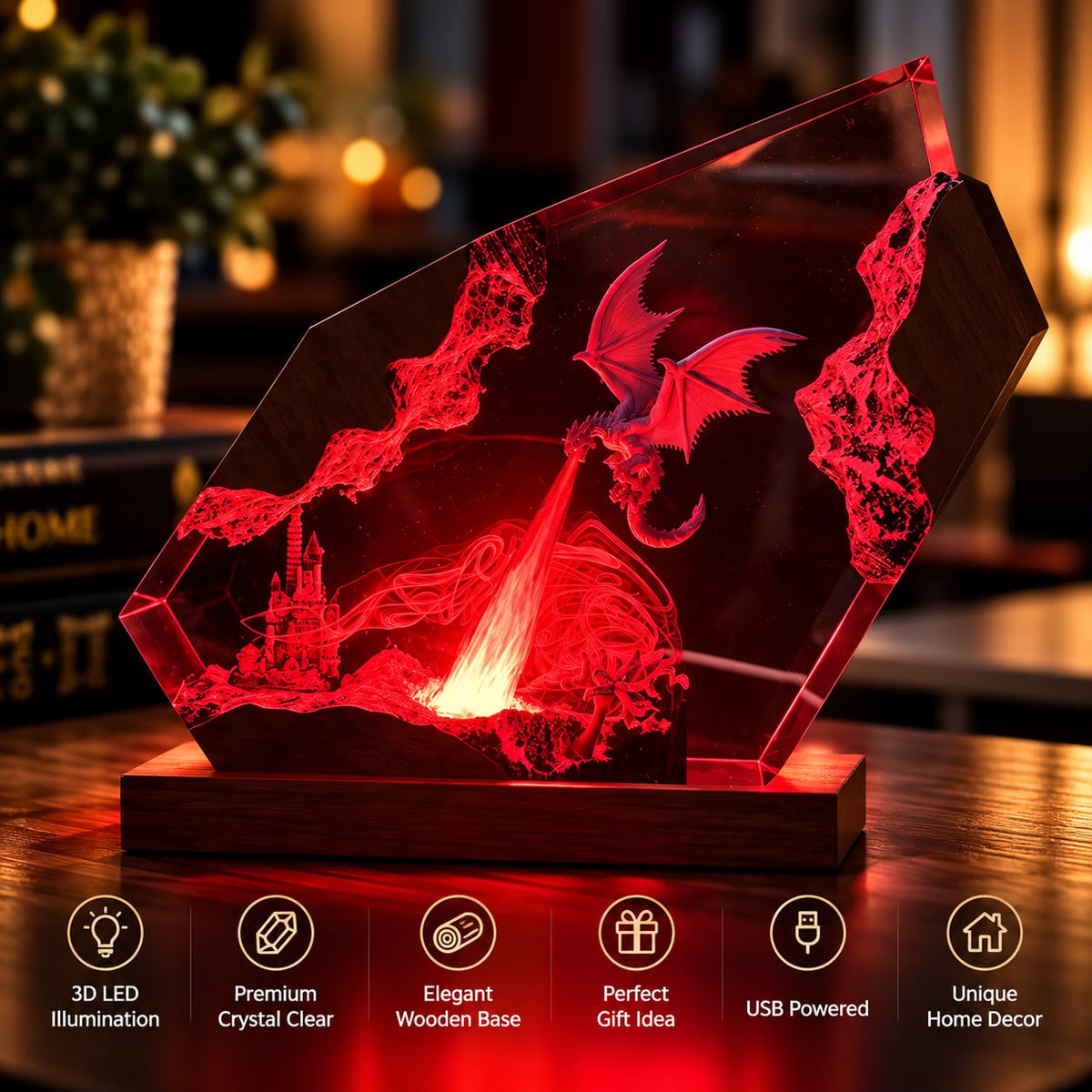 Dragon Crystal Glow Lamp, red light