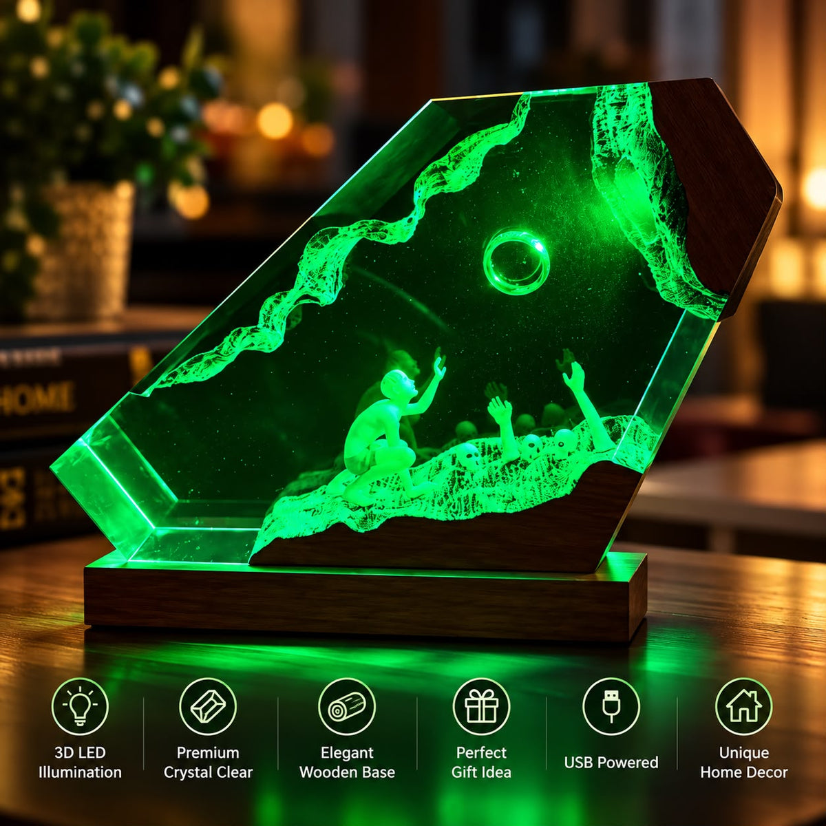 Ring Crystal Glow Lamp, green light